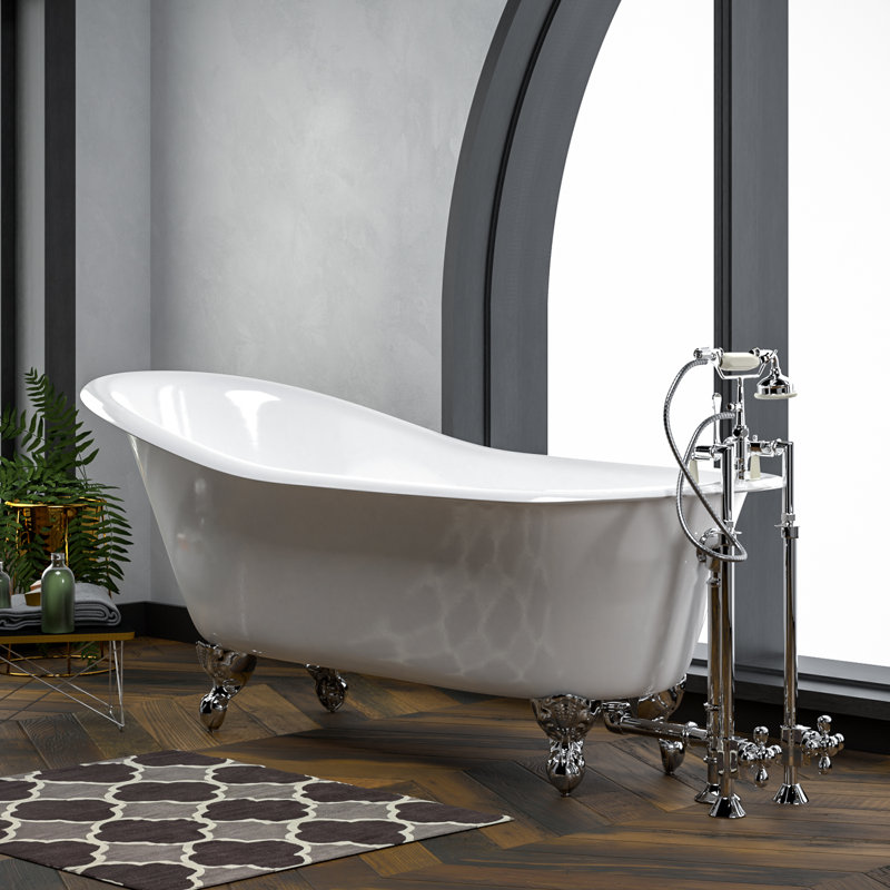 Icarus 67'' x 29'' Soaking Cast Iron Bathtub, Polished Chrome
