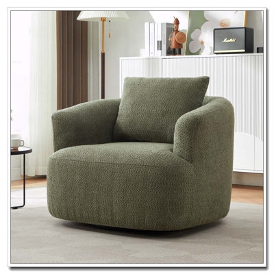 Fauteuil demi-tonneau pivotant en chenille avec coussin décoratif Chenille