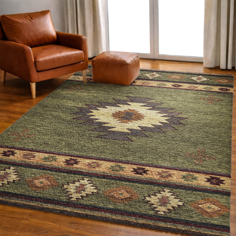 Premium Machine Washable Dream Shag ADS179 Aztec Rug, Green, 9' x 12'