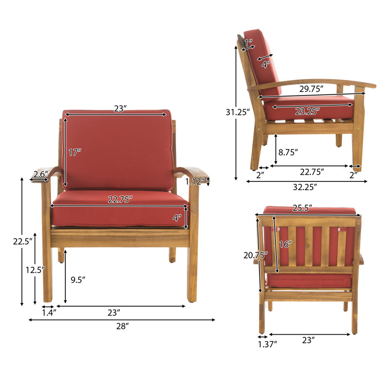 Claytor Metal Outdoor Lounge Chair, Red, Teak
