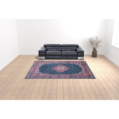 9' X 12' Blue Floral Power Loom Area Rug