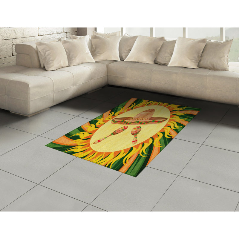 Mexican High Density Long Fiber Poly Threads Decorative Area Rug Carpet, Rectangle 4' x 5'8"