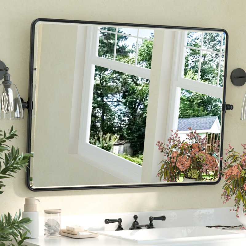 Parren Beveled Adjustable Mirror with Aluminum Frame, 40" x 30", Matte Black