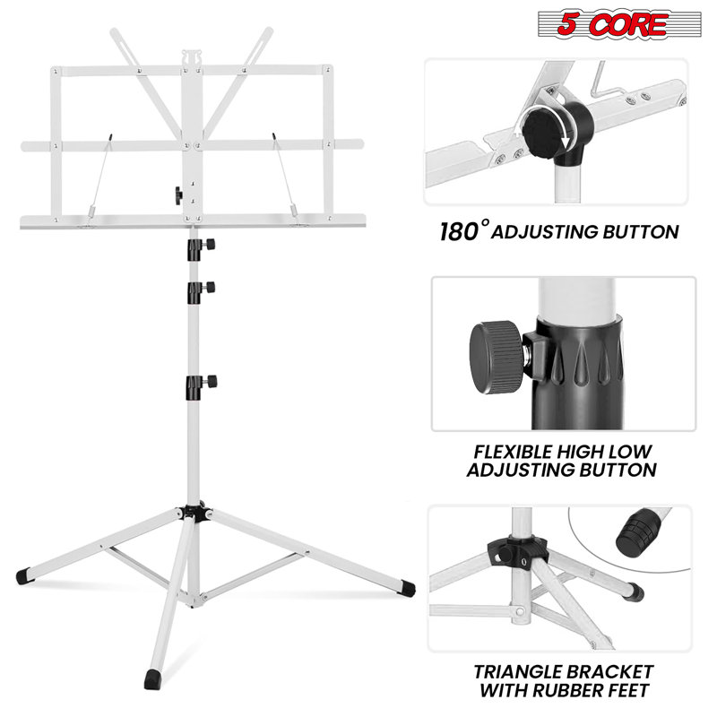 Adjustable White Metal Folding Tripod Music Stand