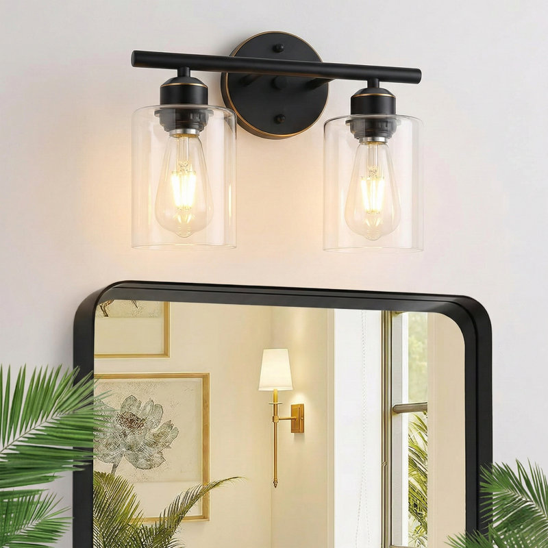 Éclairage pour meuble-lavabo Berume, Laiton vieilli, Deux lumières, Bronze frotté à l'huile