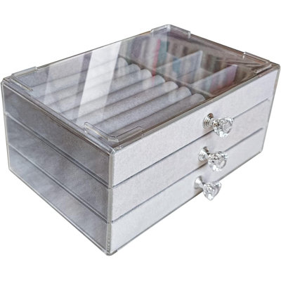 Boîte à bijoux à trois tiroirs en acrylique pour bagues et accessoires