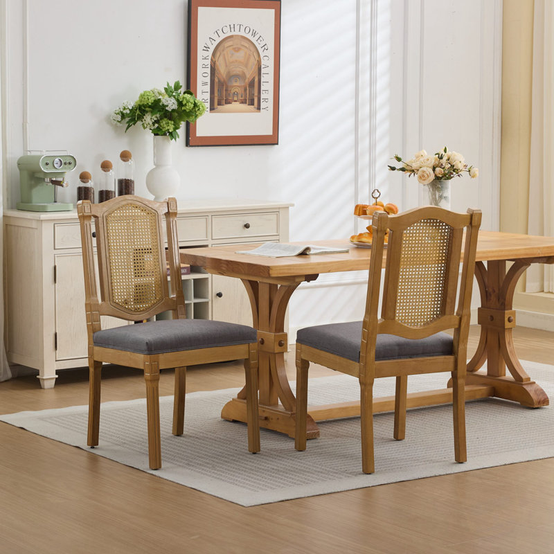 2-Pack Dining Side Chairs With Rattan-Back, Grey