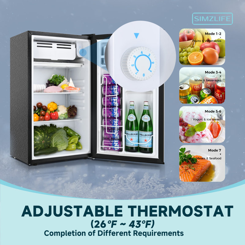 SimzLife Petit réfrigérateur autoportant avec congélateur pour dortoir, université, bureau, Argent
