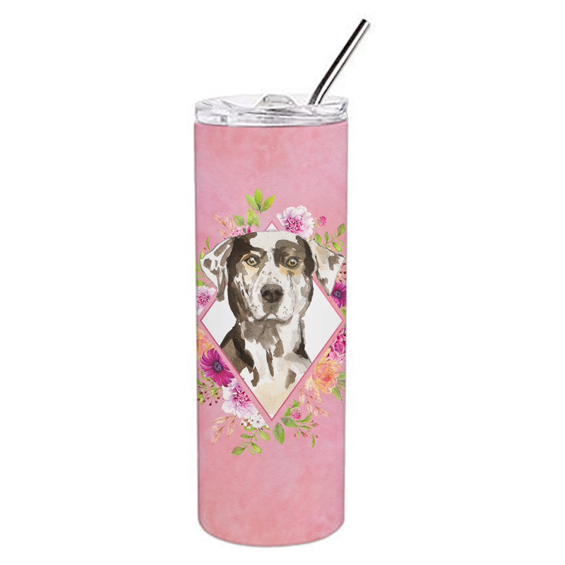 E23BF9F8391D466E9CA4F8DFEBD9A7DB de verre 20 oz à double paroi en acier inoxydable chiot, Chien Léopard Catahoula, Rose