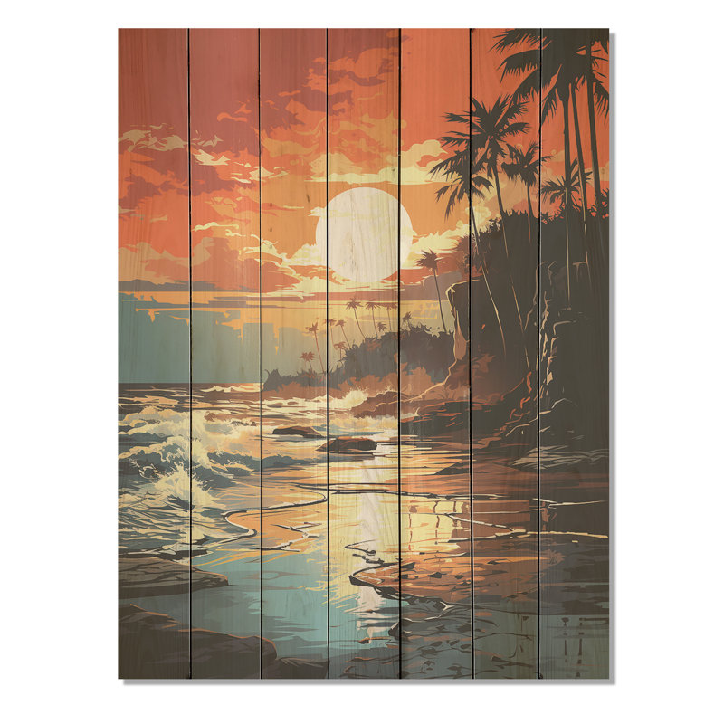 Sunset Strip at Coastal Paradise II - Minimalisme côtier sur bois, H 40 po x l 30 po