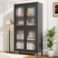 Armoire de rangement classique en métal avec 4 portes en verre et 4 tablettes avec armoire et armoire latérale pour bureau à domicile, salon, cuisine, couloir