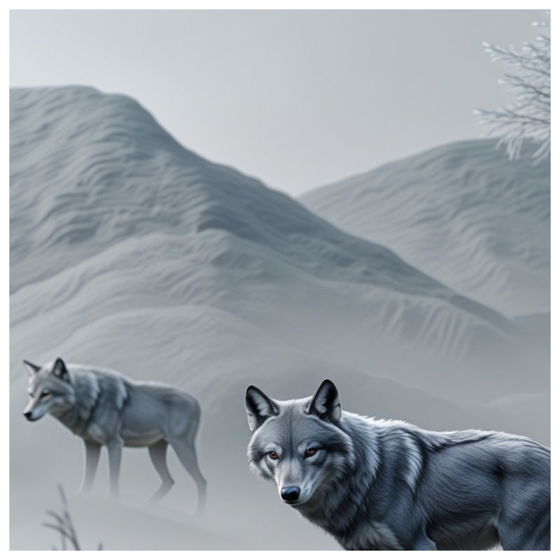 Loups gris dans des couvertures d'hiver, 50in W x 60in H
