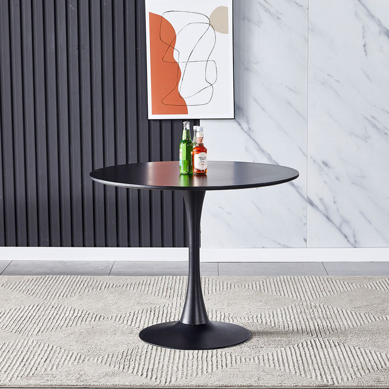 Zamir 90Cm Round Metal Base Indoor Dining Table, Black