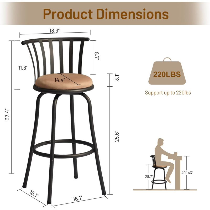 Lanxton Swivel Upholstered Counter Stool, Bar Stool (29” Seat Height)