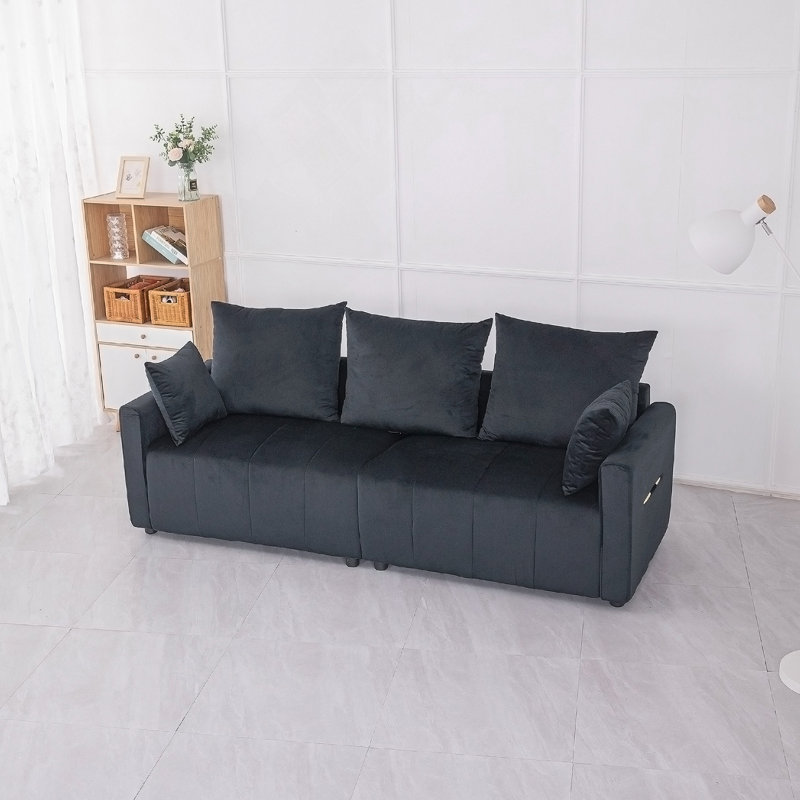 Canapé modulaire en velours 2 places avec coussins Huntoon, Noir