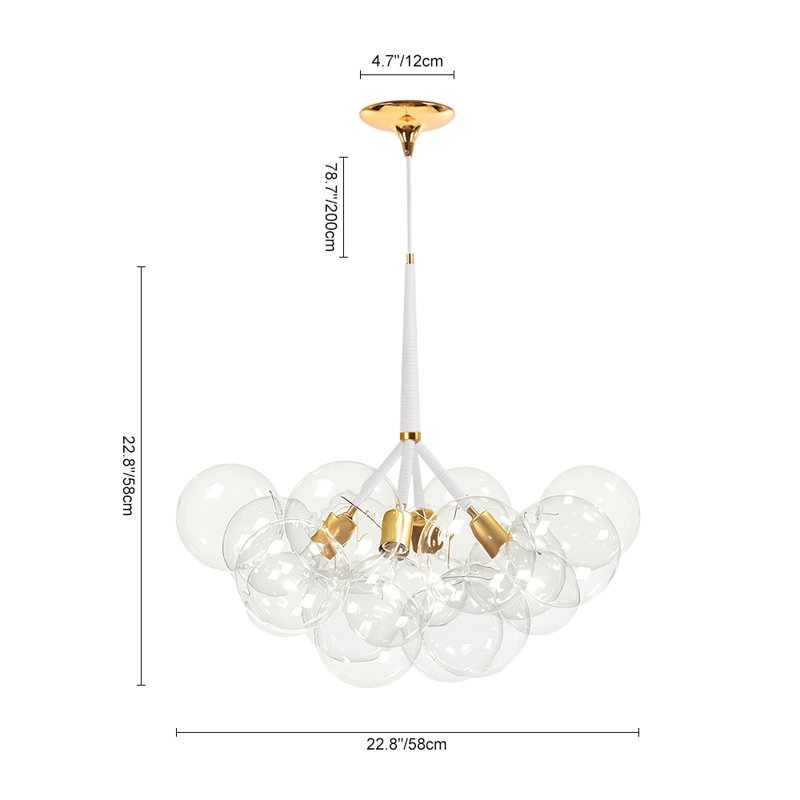 Modern 4-Light  Clear Glass Cluster Bubble Chandelier, Gold/White