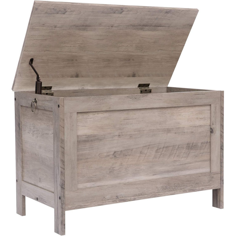 Wood Storage Bench, Greige