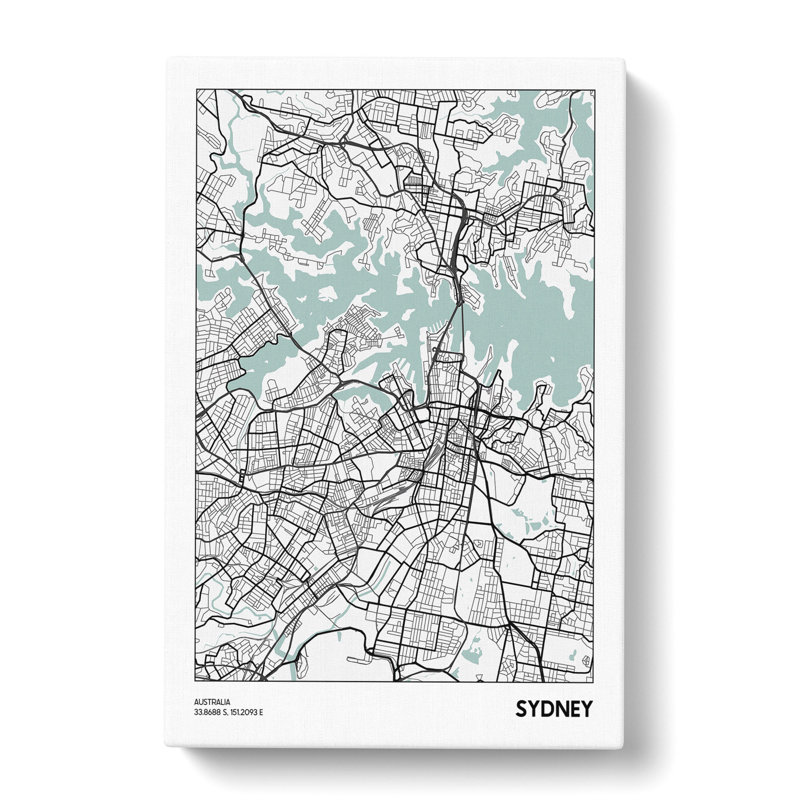 Map Sydney Australia - Wrapped Canvas, 50cm H x 35cm W x 3cm D