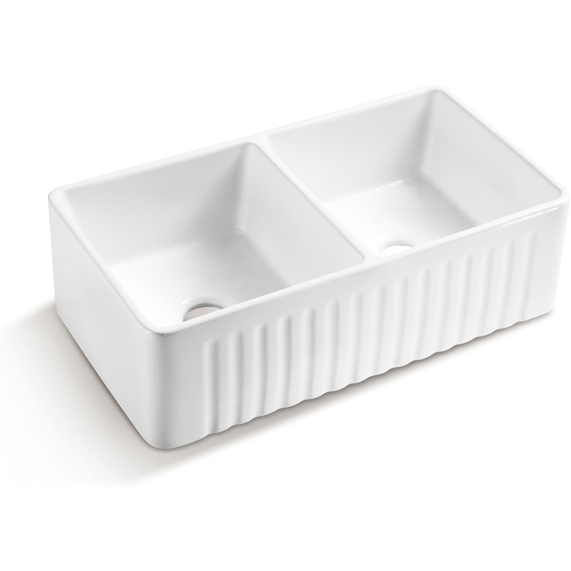 Évier de cuisine en céramique blanc - 33 po x 18 po x 10 po, 93 lb, encastré, durable et tablier avant, 33 po de profondeur x 18 po de largeur, 10 po de hauteur, 93 lb, résistant aux égratignures, approuvé