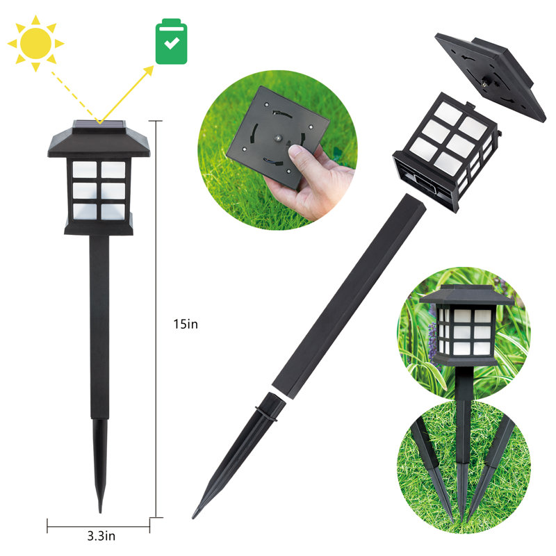 Paquet de 8 lumières de sentier intégrées à énergie solaire à DEL noires, blanc chaud et imperméables, 10 heures d'éclairage