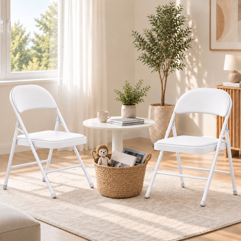 Ensemble de 4 chaises pliantes rembourrées blanches avec structure en métal, Blanc, 4