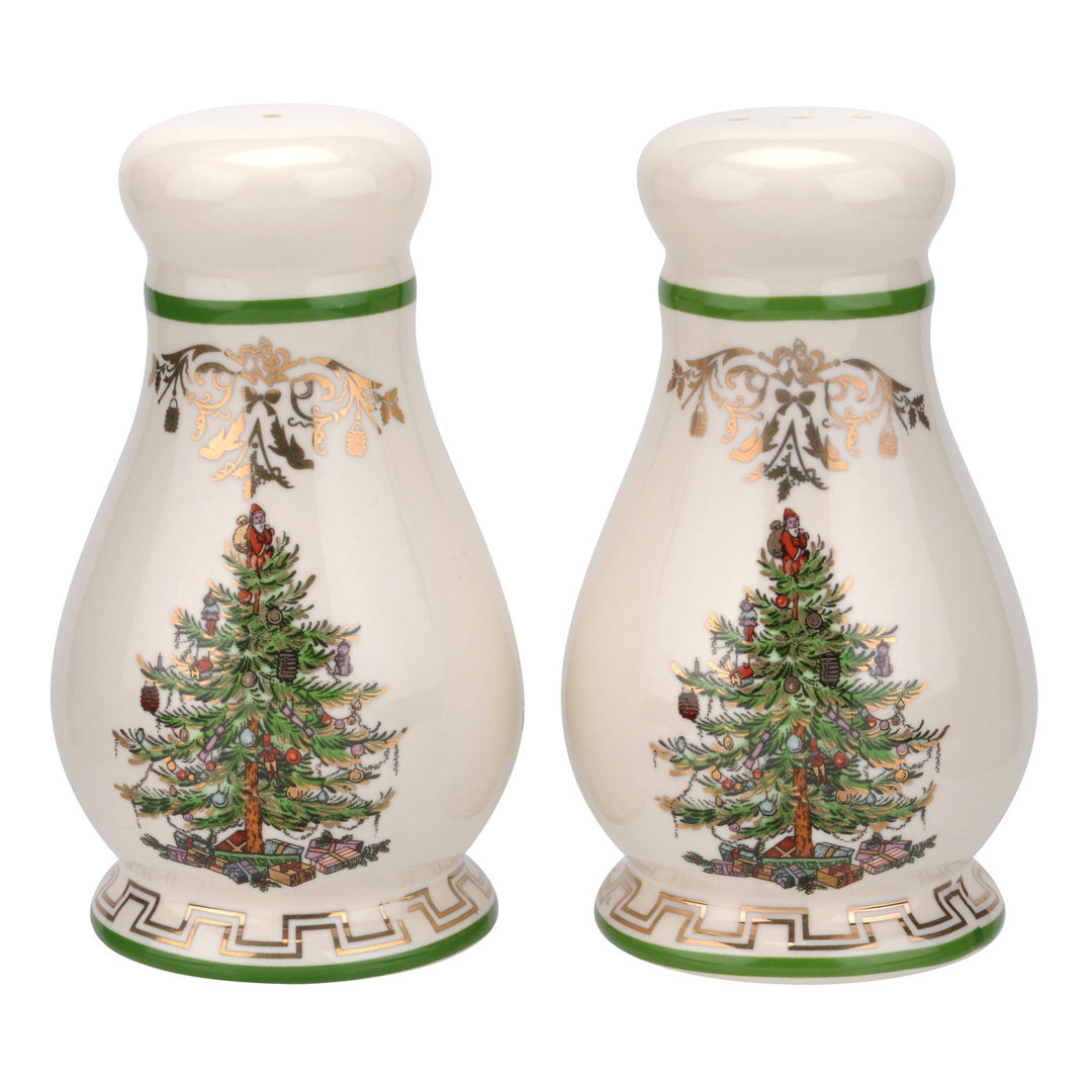 Spode Christmas Tree Gold Salt/Pepper Shakers 4" Spode