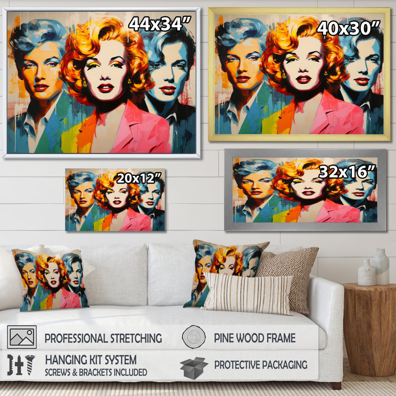 Pop Art Iconographie Portrait I, reproduction d'art sur toile, H 16 po x l 32 po x P 1 po, Cadre flottant doré