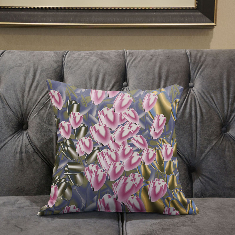 Housse et insert de coussin décoratif en polyester, 20 po x 20 po, Vert / rose