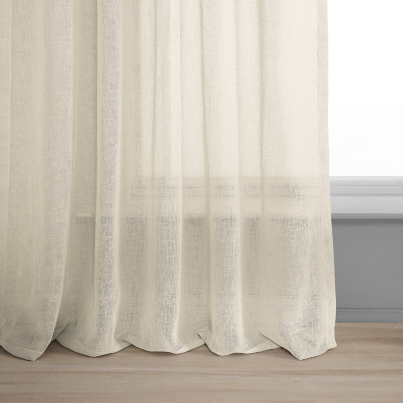 Larsa Linen Blend Sheer Curtain Single Panel, 50" W x 96" L, Gardenia Faux