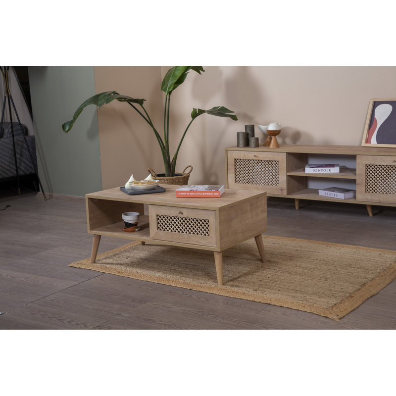Table basse moderne en chêne avec rangement supplémentaire, 21,7 po x 39,4 po x 17,7 po | Panneau de particules 100% mélaminé, cadre en bois aggloméré, portes en bois de pin | Portes à fermeture en douceur, design scandinave, élégant et fonctionnel pour les salons