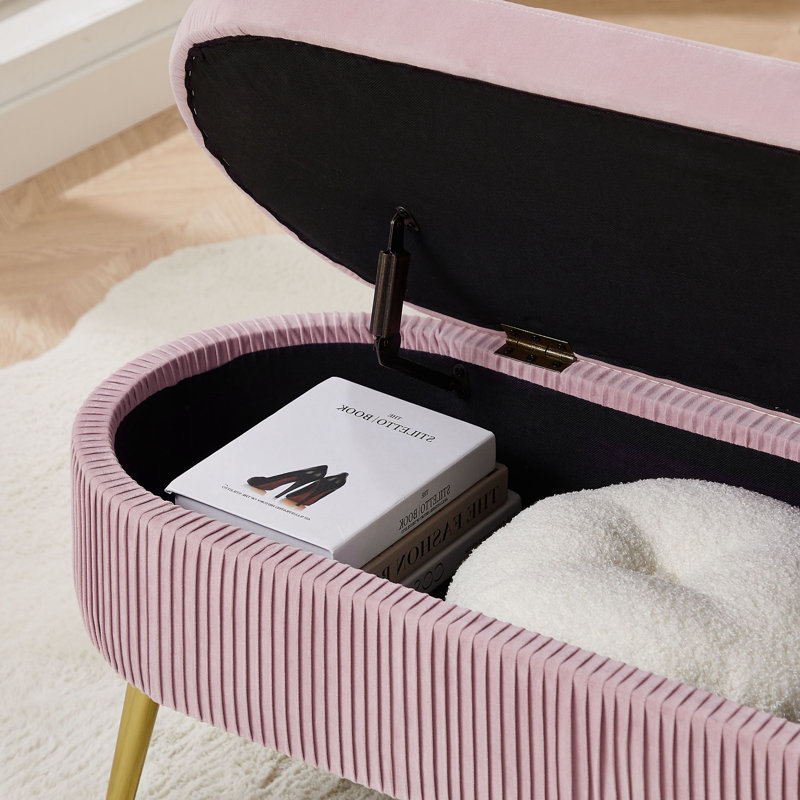 Banc de rangement en velours Nellee, Rose