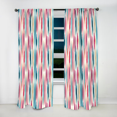 Blue And Pink Artist Strokes Line Pattern Bliss II - Stripped Room Darkening Curtain - 1 Panels