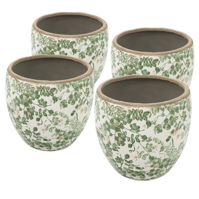 Ensemble de 4 pots à fleurs en céramique botanique rétro vert