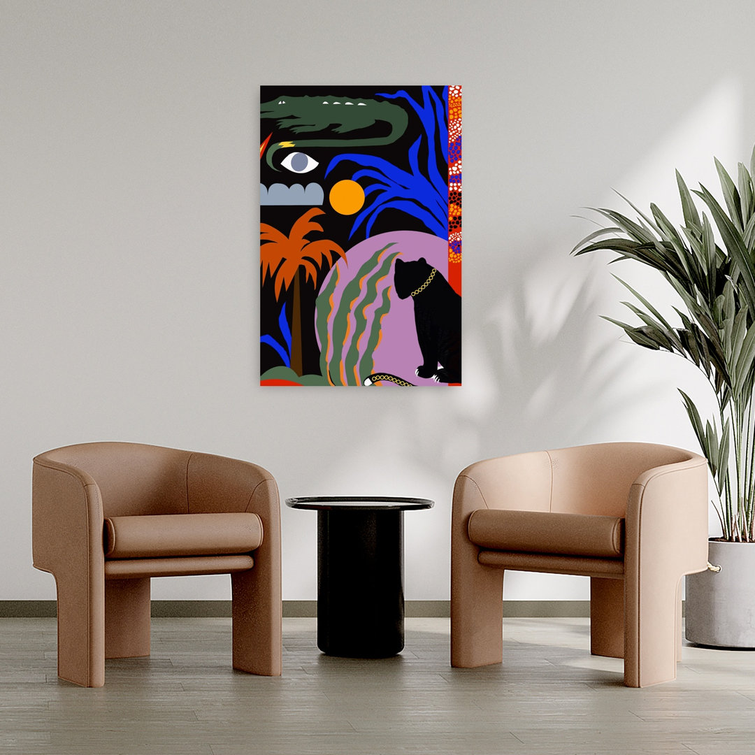 Wild Jungle Night Abstract Bold Colorful Palm Tree Crocodile Forest Nature Wall Art Print
