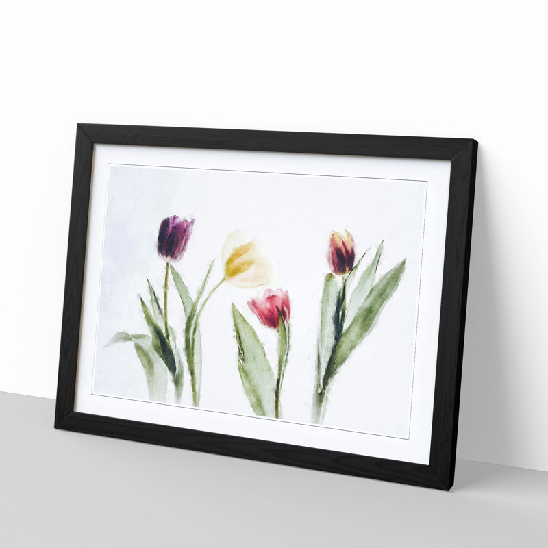 Colourful Tulip Flowers - Picture Frame Painting Print, Black Framed, 62cm H x 87cm W x 2cm D