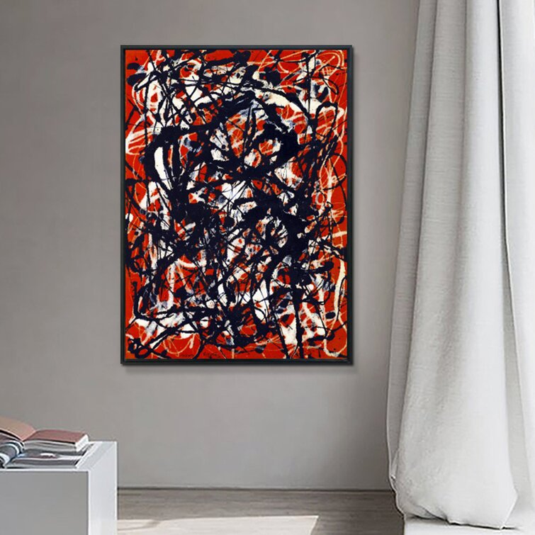 Framed Canvas Giclee Print Art Free Form By Jackson Pollock Abstract Wall Art (24" X 32",Black Slim Frame)