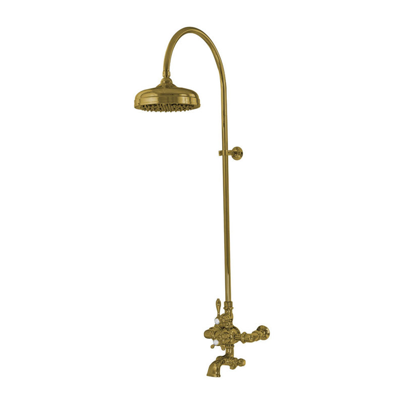 Exposed Thermostatic Shower System 36″ Wall Mounted with 1.75 GPM Lever/Cross Handles, Unlacquered Polished Brass