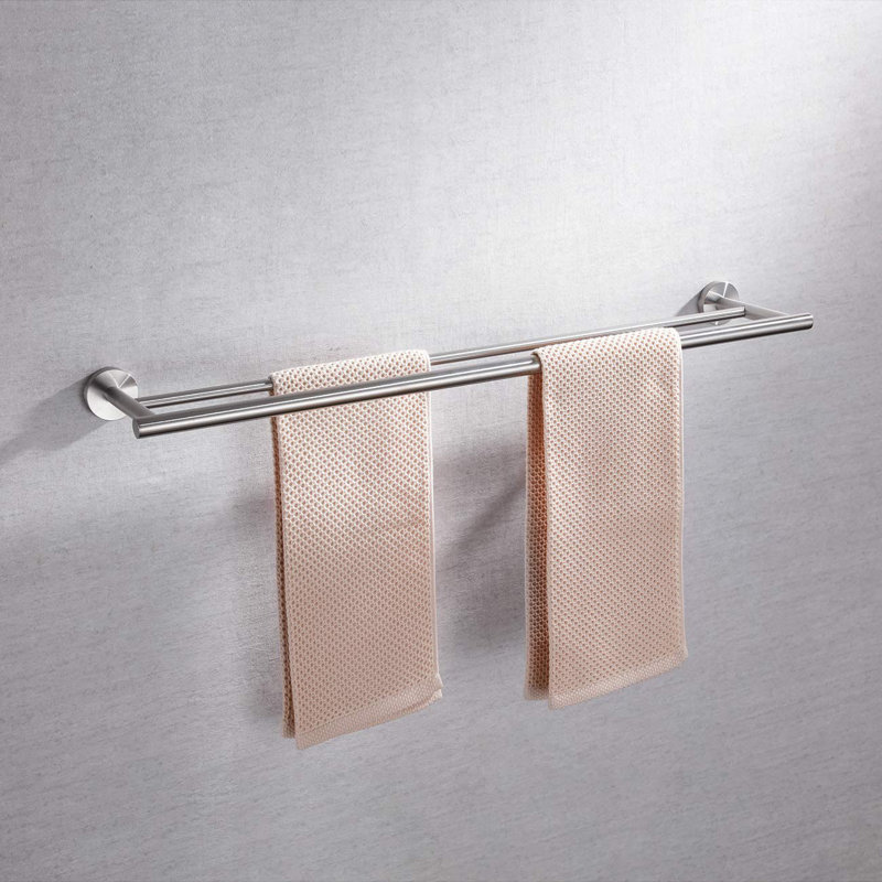 Double barre à serviettes en acier inoxydable brossé, porte-serviettes mural pour salle de bain, Argent argent