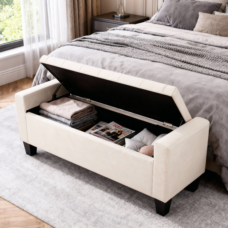 Jade Upholstered Ottoman Storage Bench, Beige