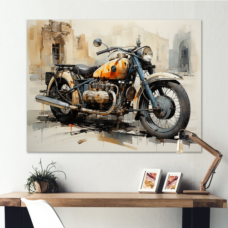 Souvenir de motocyclette rétro, Toile tendue, H 12 po x l 20 po x P 1 po