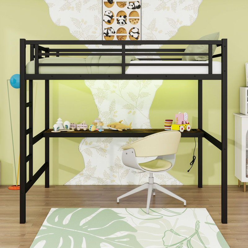 Loft Bed With Desk, USB, And LED Light, Full