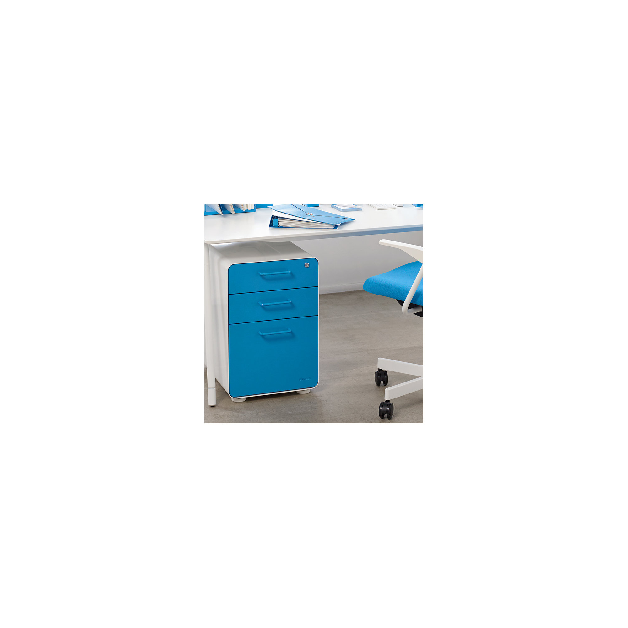 Stow 3 - Drawer Vertical File Cabinet, Without Caster, White/Pool Blue