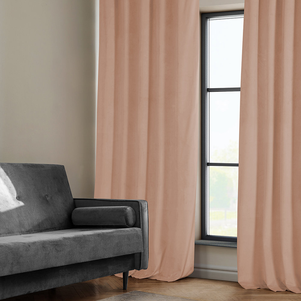 Matra Plush Velvet Room Darkening Curtain Panel, 50" W x 96" L, Peach Blossom