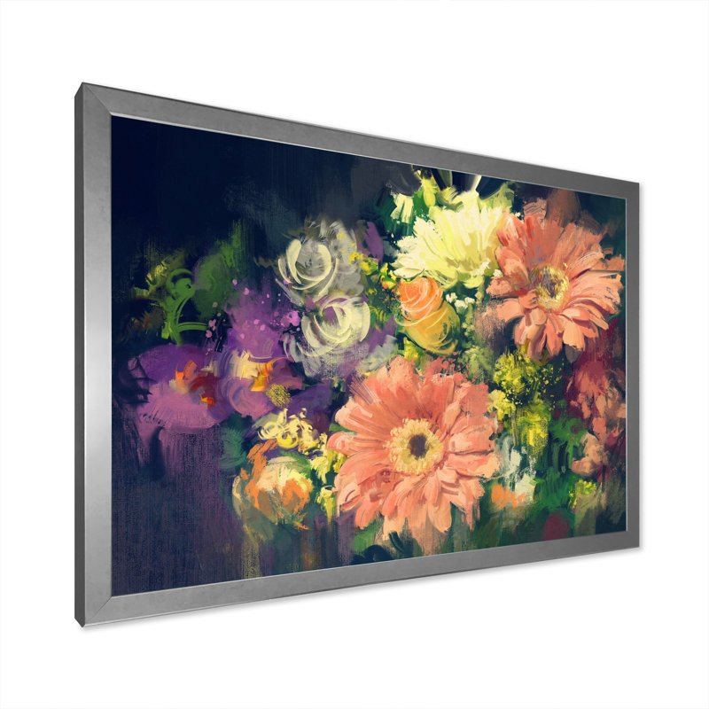 «Grunge Pastel Bouquet Of Flowers», reproduction sur toile, H 12 po x l 20 po x P 1 po, Cadre de coin argenté fermé