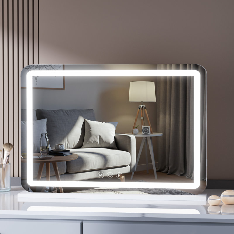Rectangle LED Mirror, Touch Control Stepless 3 Colours Temperature & Dimmable Light , White