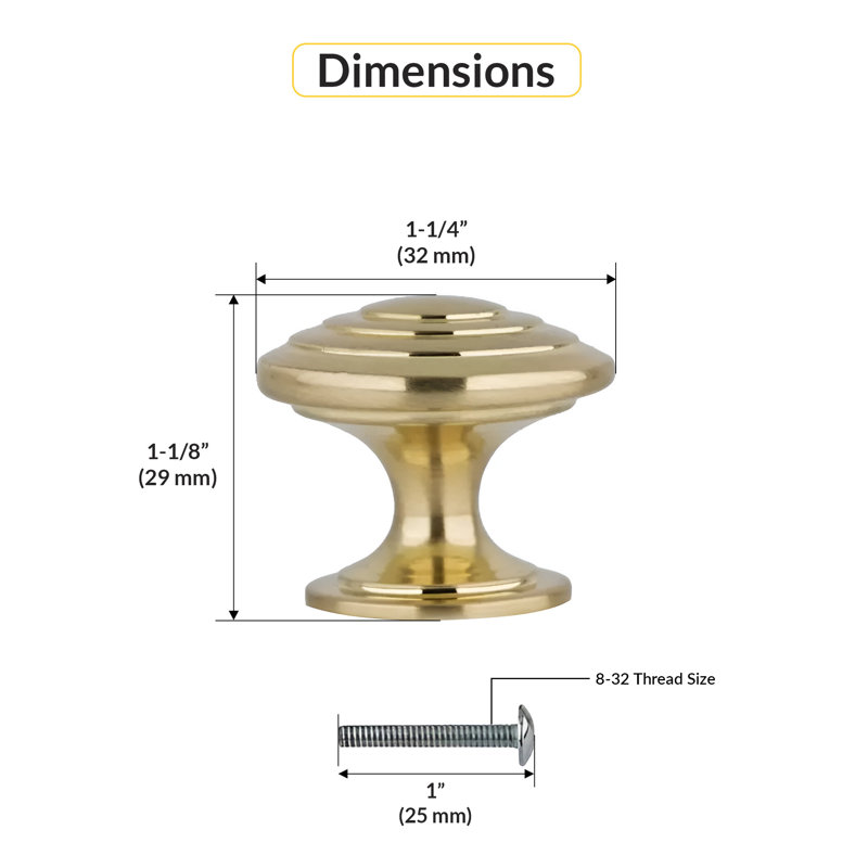 Poignée d'armoire ronde Brixwell BXB4531O74, diamètre 1-1 / 4 po, projection 1-1 / 8 po, zinc, finition laiton brossé