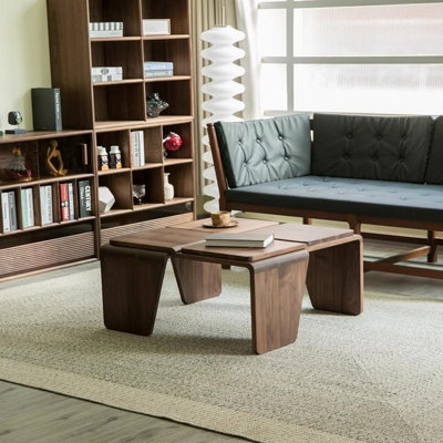 Black Walnut Square Coffee Table Modern Geometric Small Side Table