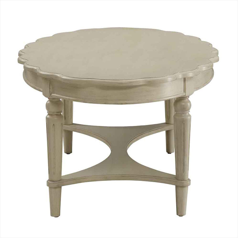 Table basse en bois massif blanc doux avec tablette inférieure pour le rangement, style champêtre français