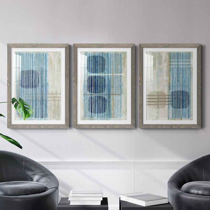 Blue Horizon I - ensemble de 3 cadres photo, Gris, H 31,5 po x l 47 po