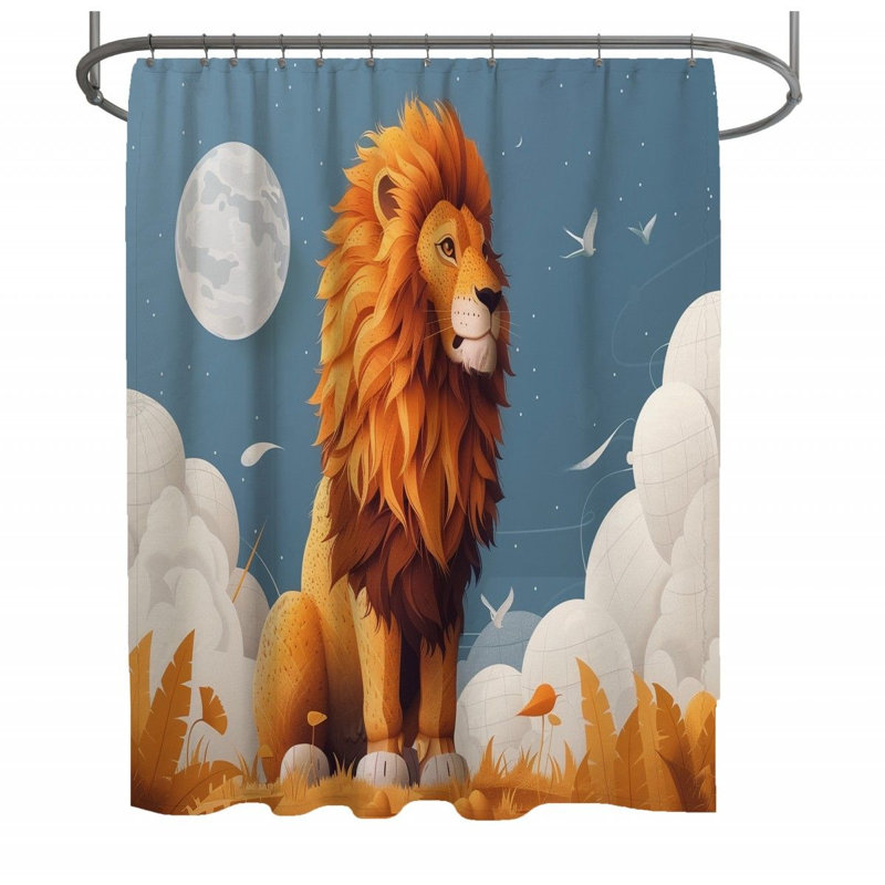12136_Manteau de douche lion majestueux - Décoration de salle de bain faune, L 70 po x L 93 po